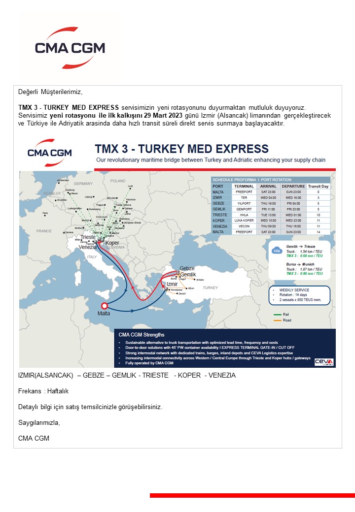 Cma Cgm Tmx Servisinin Yeni Rotasyonu